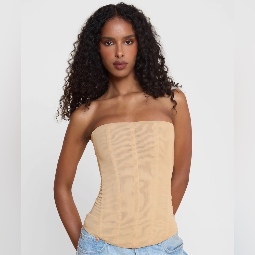 LEAU Muse Mesh Corset Top Tan